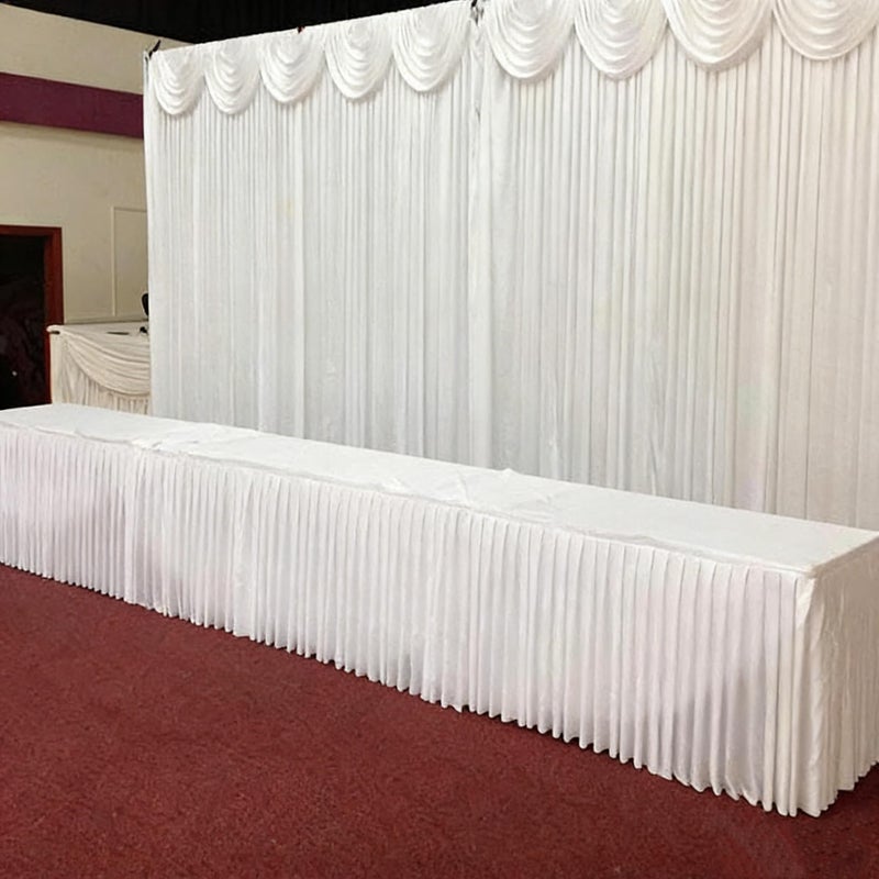 MYOYAY Ice Silk White Backdrop Curtain 10x10ft Wedding Stage Backdrop Drapes Wrinkle Free Photo Backdrop Drapes for Party Bridal Baby Shower Reception Graduation Decorations - Image 1